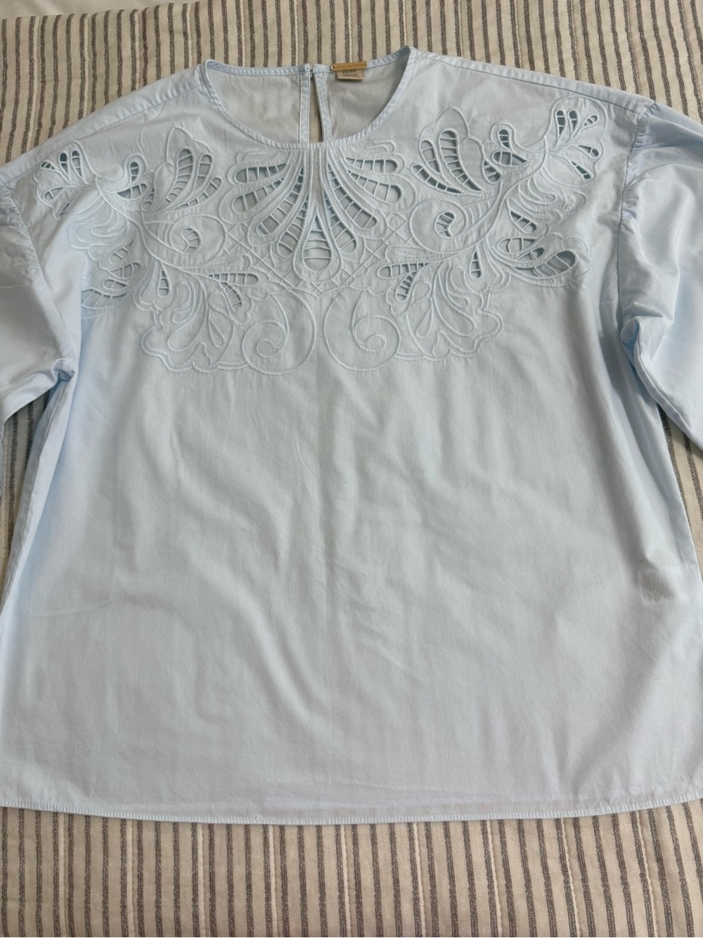 Magaschoni Light Blue Embroidered Sleeve Cotton Top size XS
